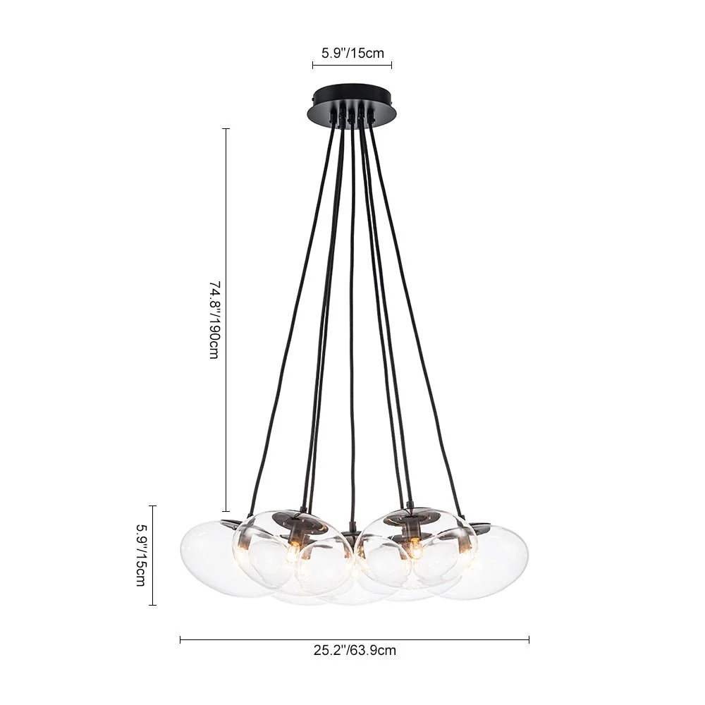 Black 7-Light Cluster Clear Glass Oval Globe Chandelier - Image 12