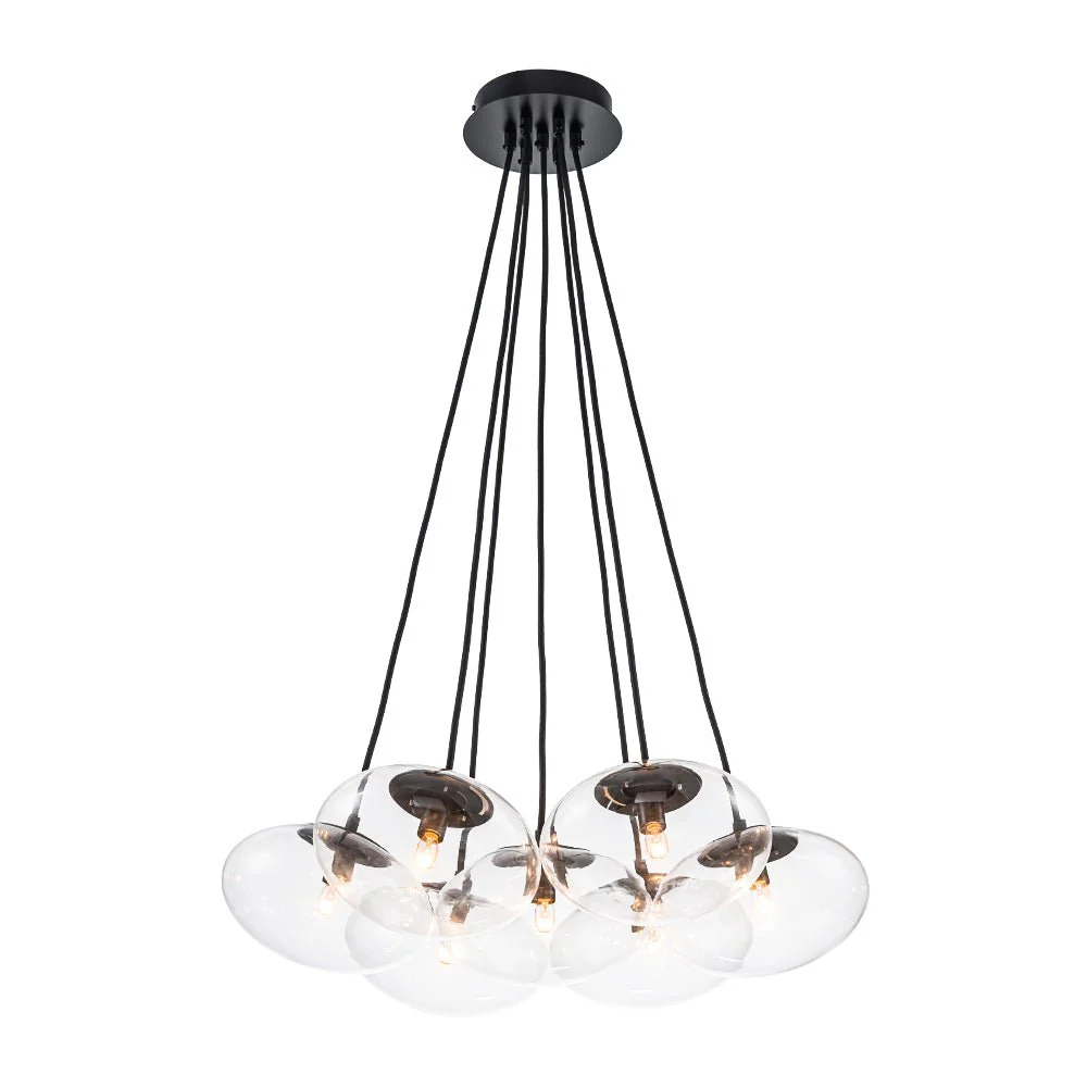 Black 7-Light Cluster Clear Glass Oval Globe Chandelier - Image 13