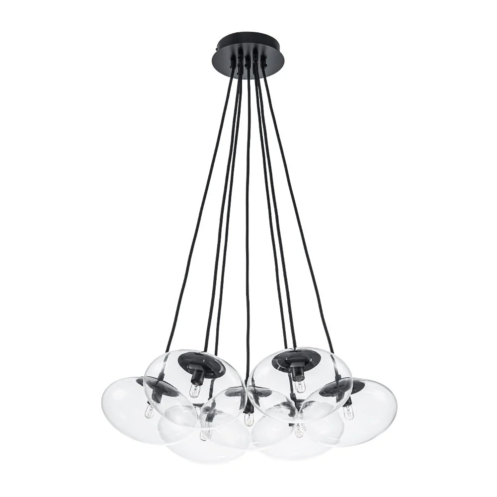 Black 7-Light Cluster Clear Glass Oval Globe Chandelier - Image 14