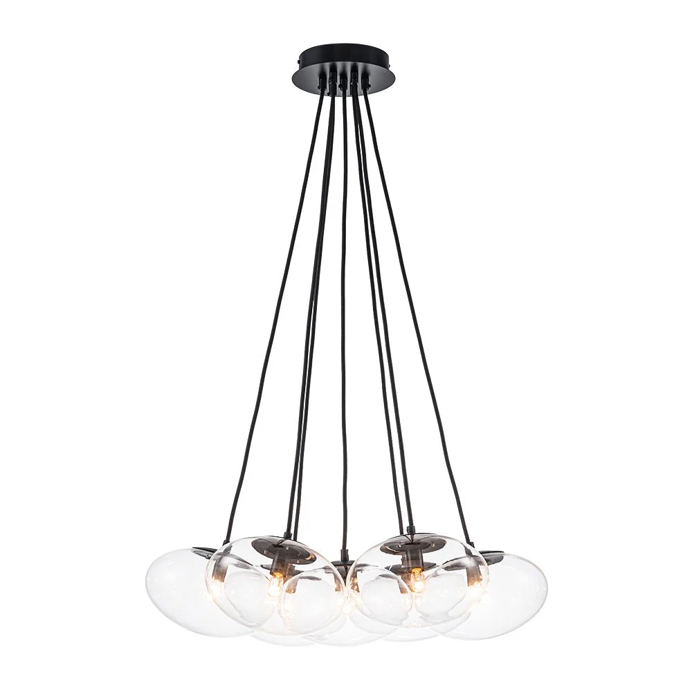Black 7-Light Cluster Clear Glass Oval Globe Chandelier - Image 15