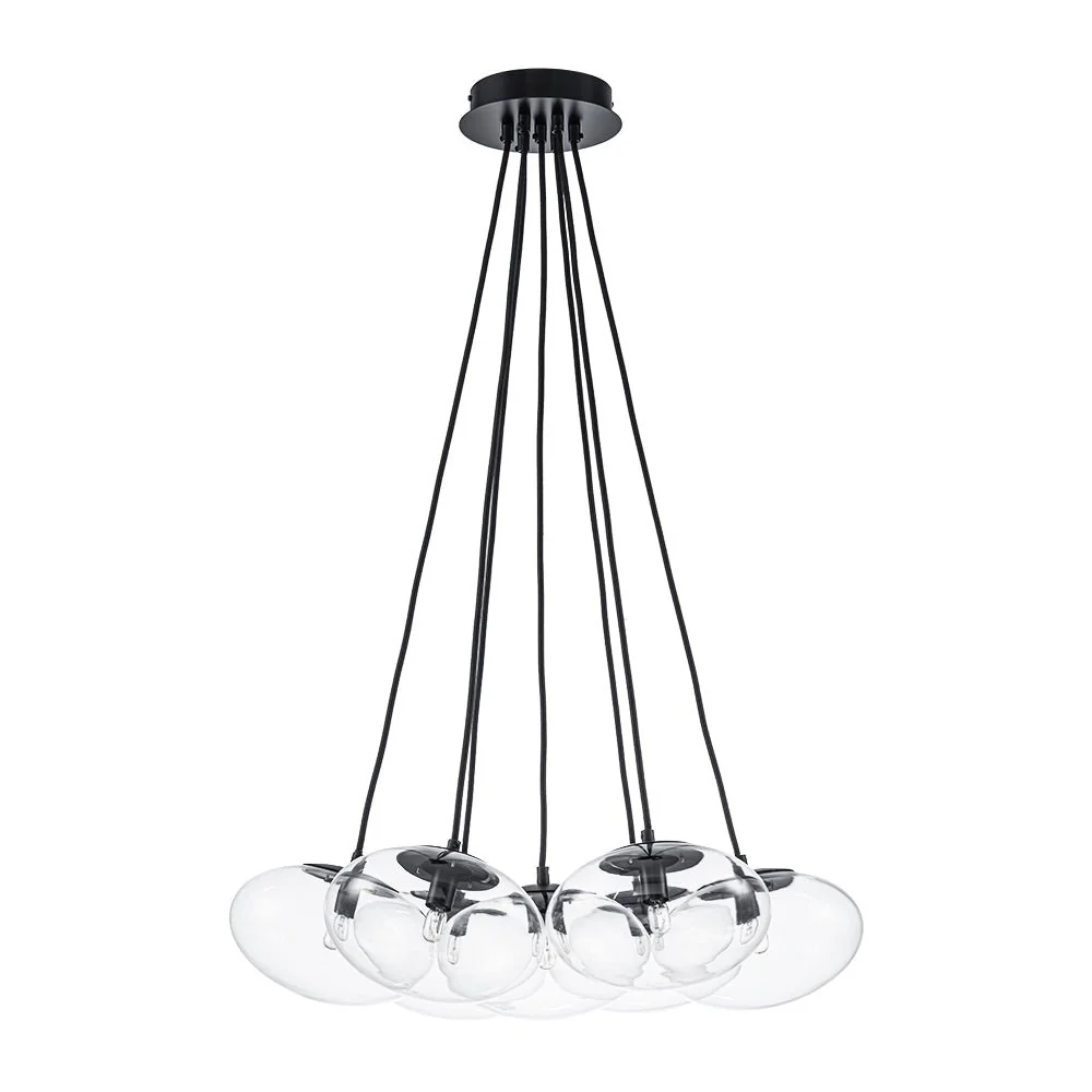 Black 7-Light Cluster Clear Glass Oval Globe Chandelier - Image 16
