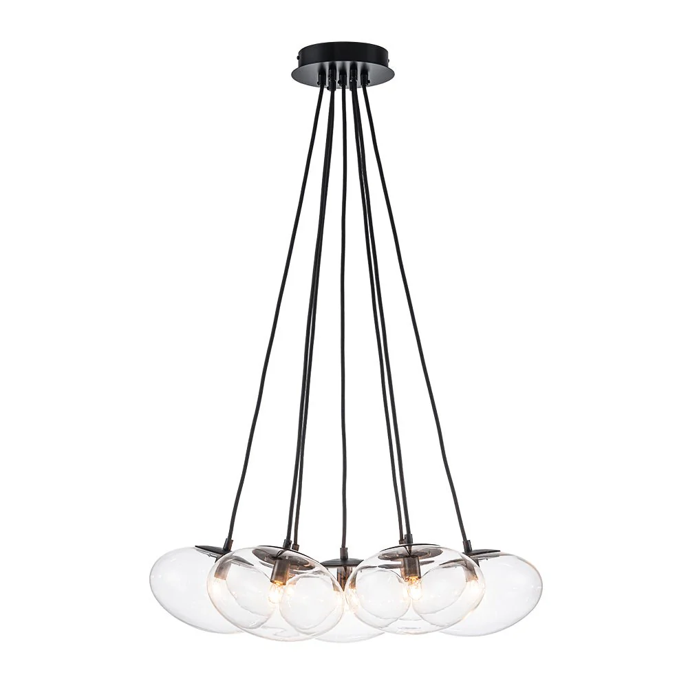 Black 7-Light Cluster Clear Glass Oval Globe Chandelier - Image 17
