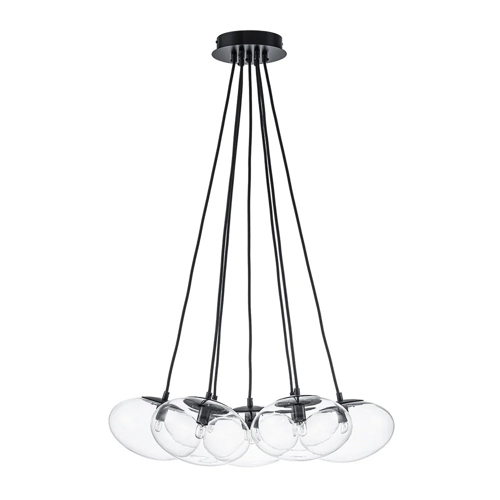 Black 7-Light Cluster Clear Glass Oval Globe Chandelier - Image 18