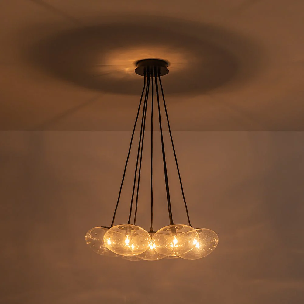 Black 7-Light Cluster Clear Glass Oval Globe Chandelier - Image 19