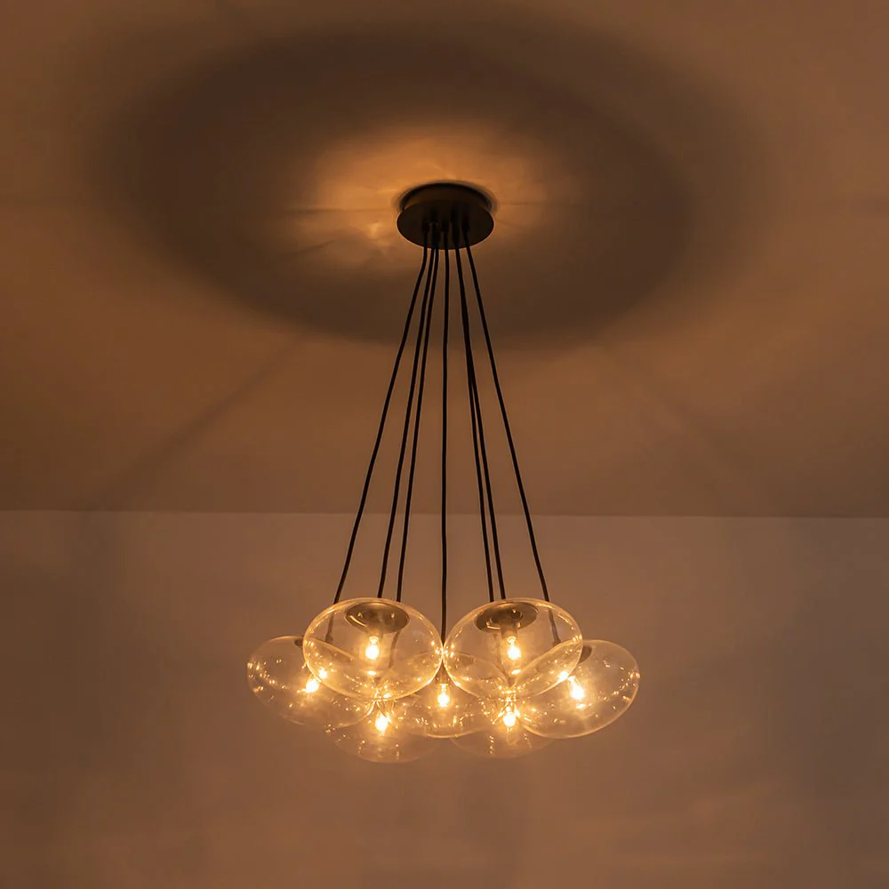 Black 7-Light Cluster Clear Glass Oval Globe Chandelier - Image 20