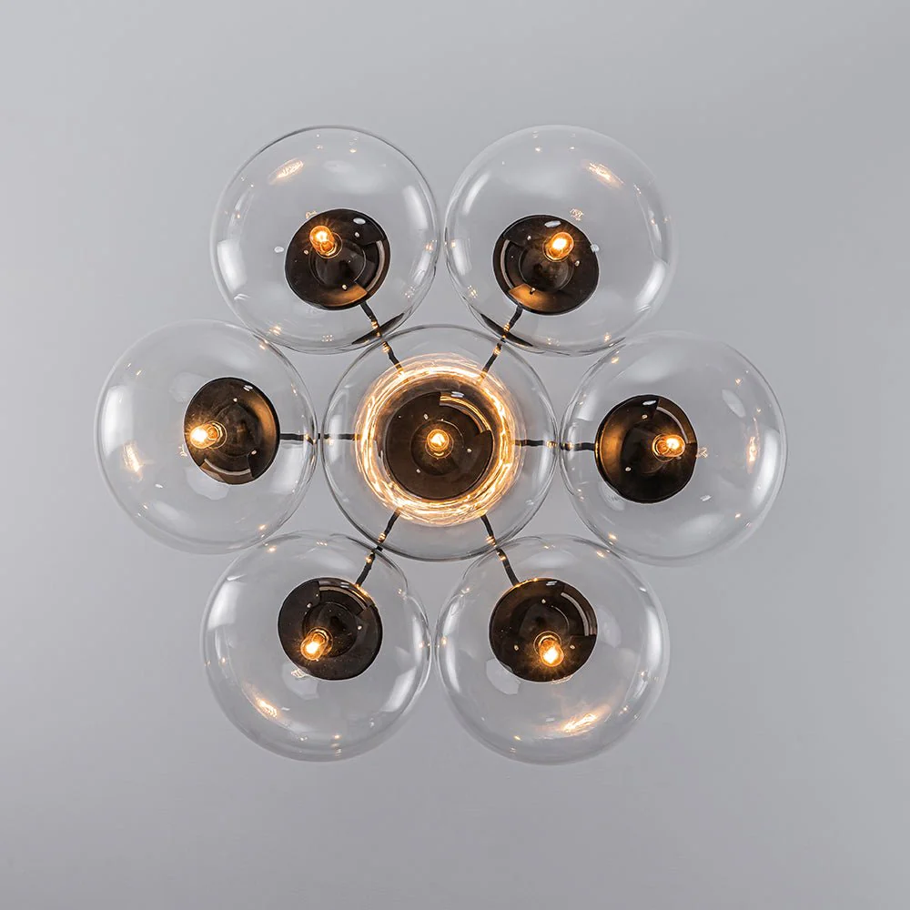 Black 7-Light Cluster Clear Glass Oval Globe Chandelier - Image 21