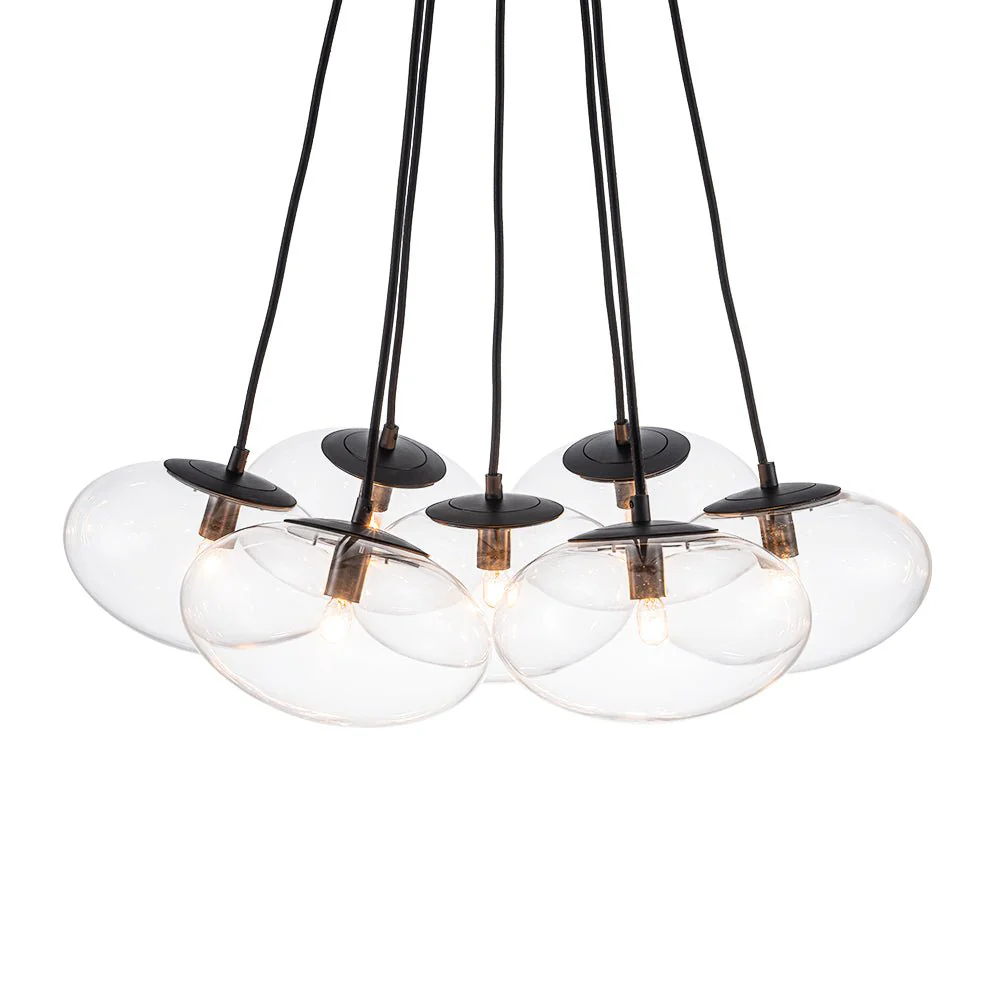 Black 7-Light Cluster Clear Glass Oval Globe Chandelier - Image 22