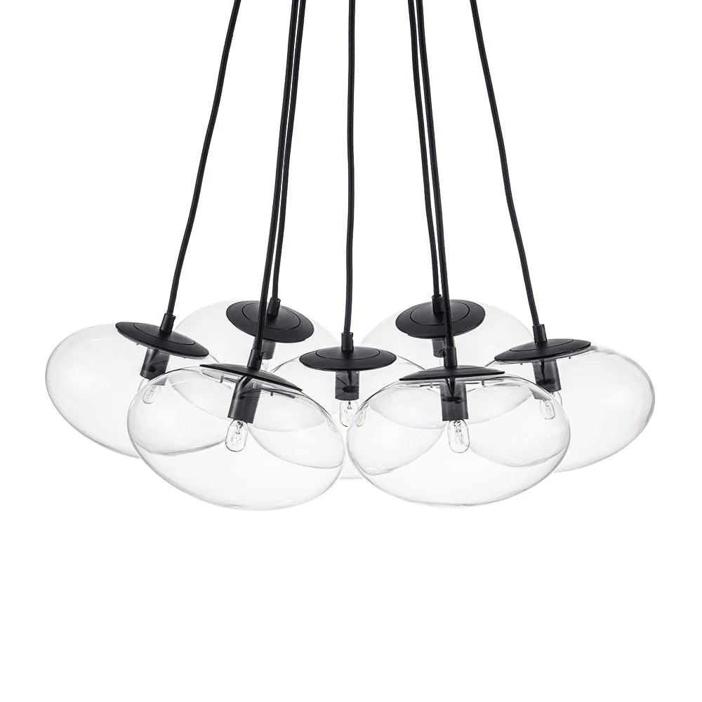 Black 7-Light Cluster Clear Glass Oval Globe Chandelier - Image 23