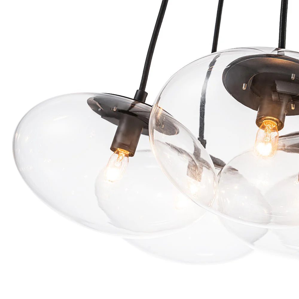 Black 7-Light Cluster Clear Glass Oval Globe Chandelier - Image 24
