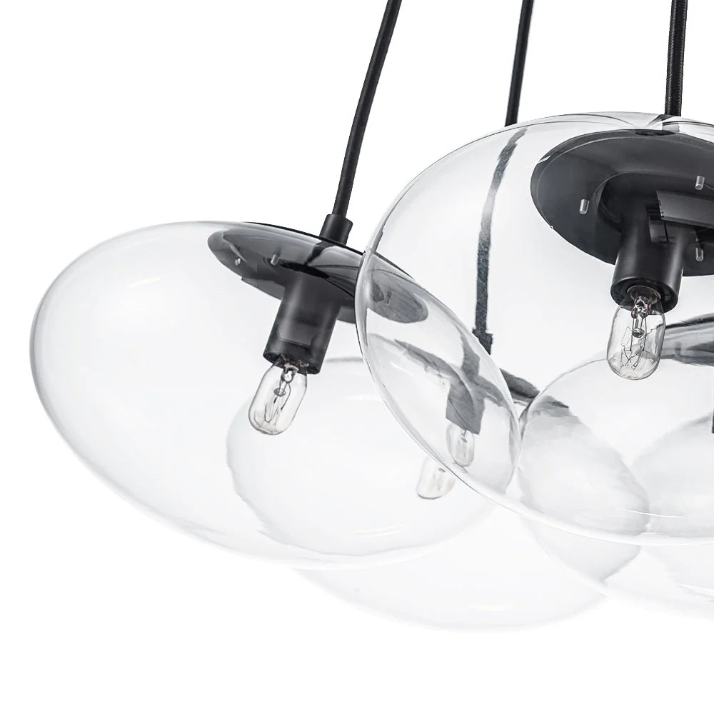 Black 7-Light Cluster Clear Glass Oval Globe Chandelier - Image 25