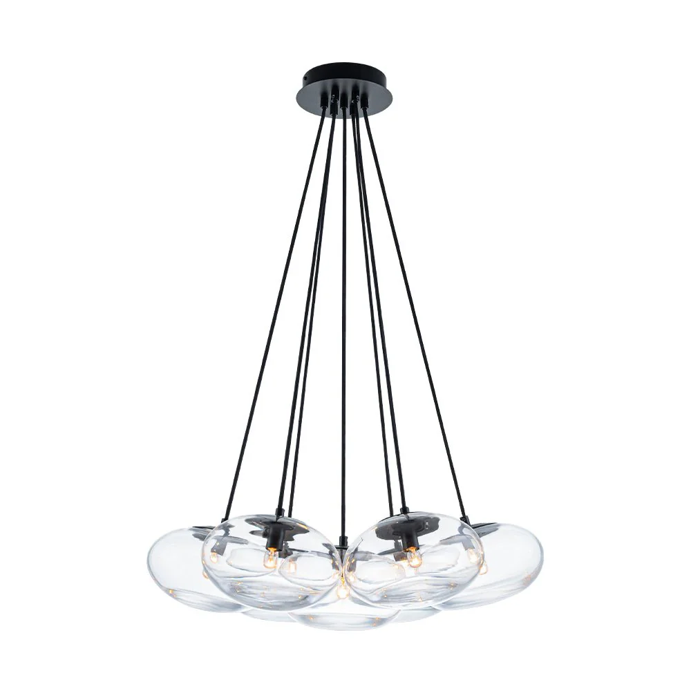 Black 7-Light Cluster Clear Glass Oval Globe Chandelier - Image 3