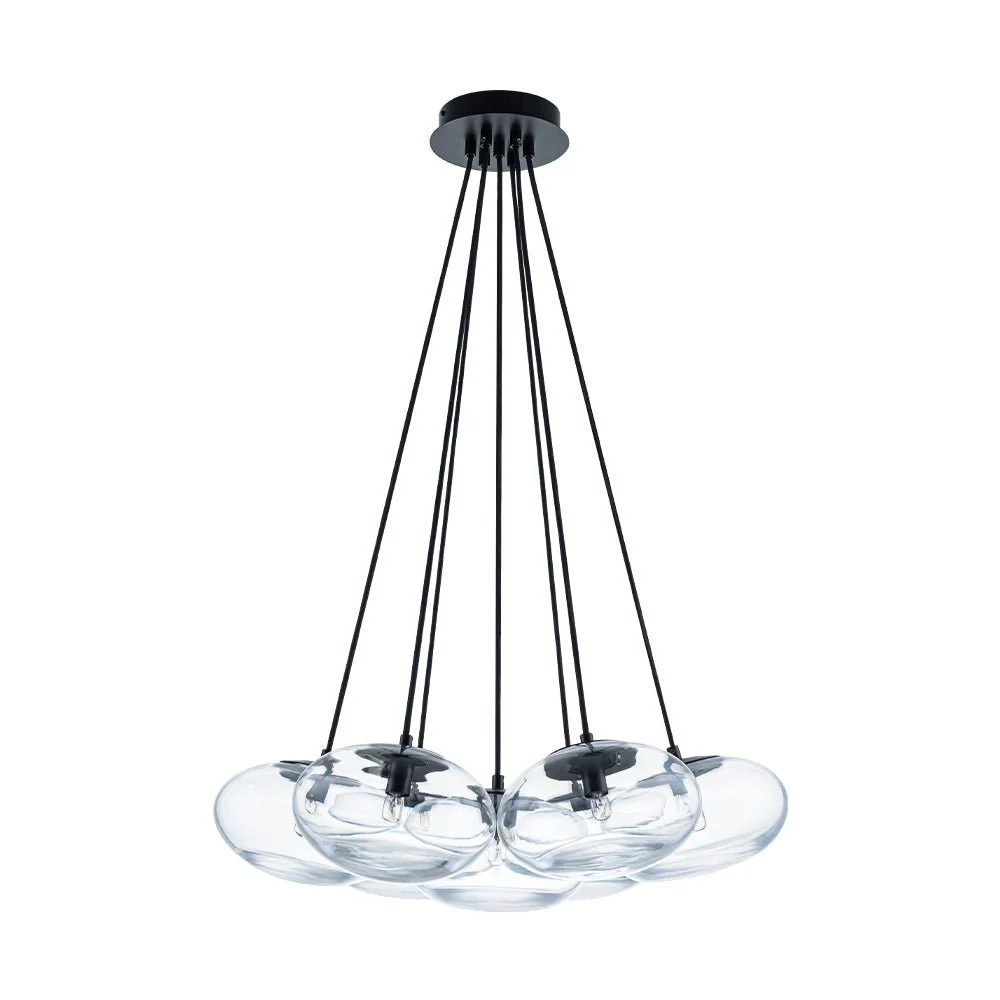 Black 7-Light Cluster Clear Glass Oval Globe Chandelier - Image 4