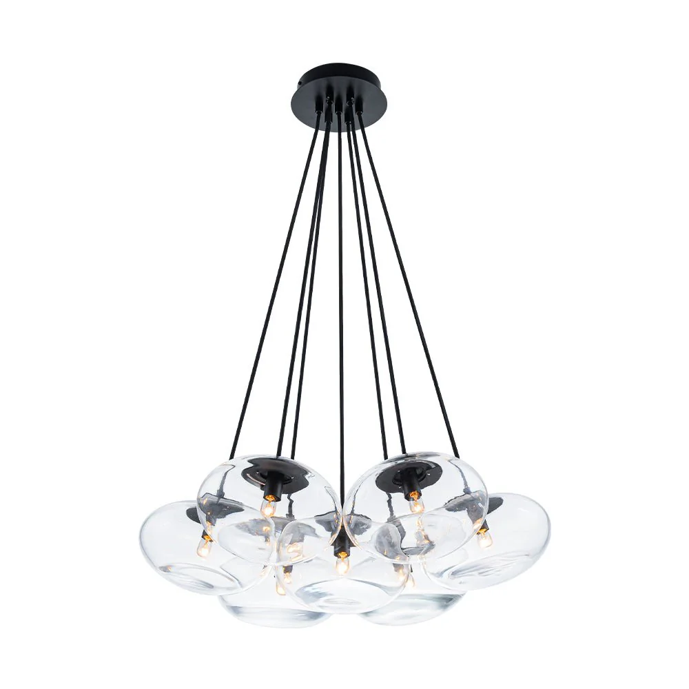 Black 7-Light Cluster Clear Glass Oval Globe Chandelier - Image 5