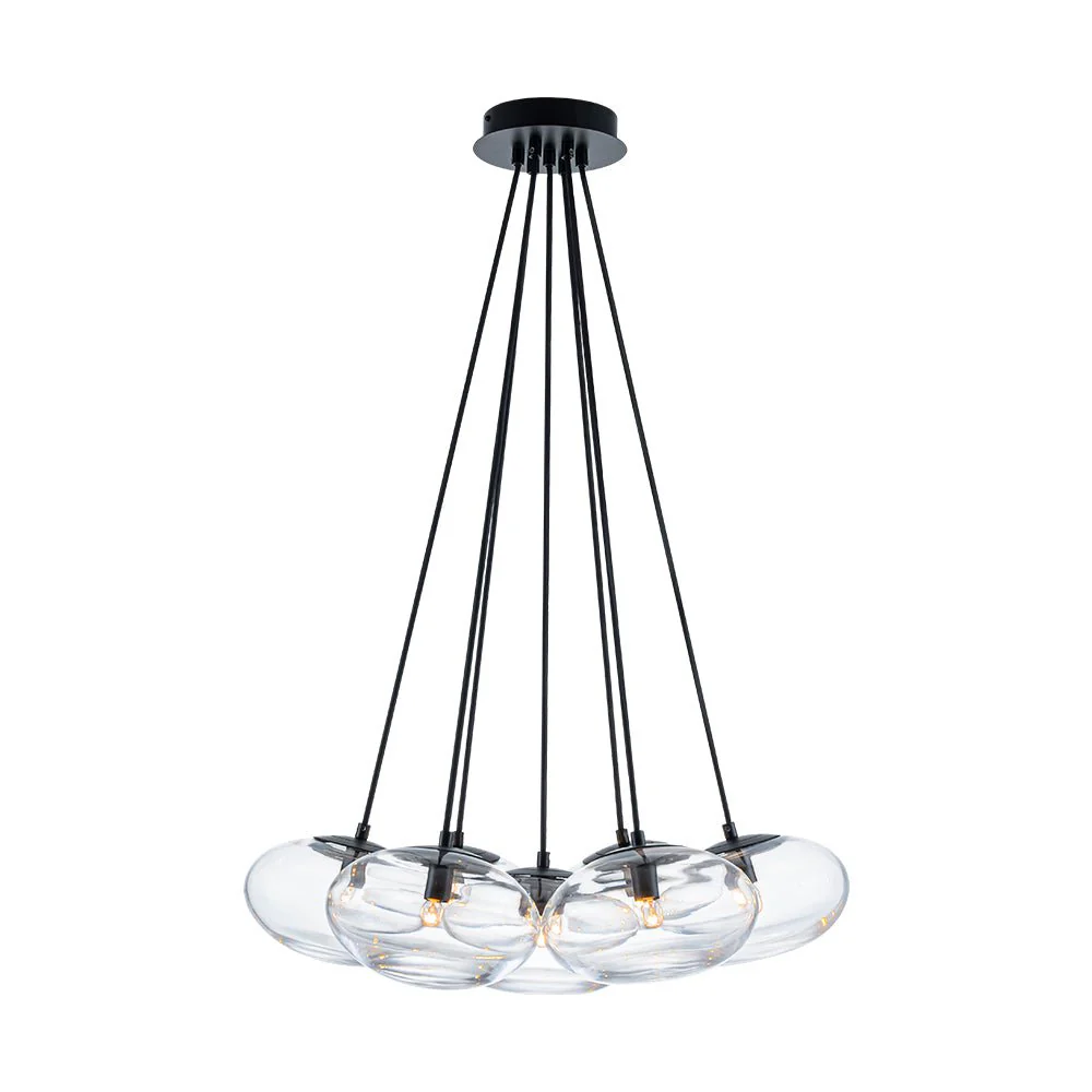 Black 7-Light Cluster Clear Glass Oval Globe Chandelier - Image 6