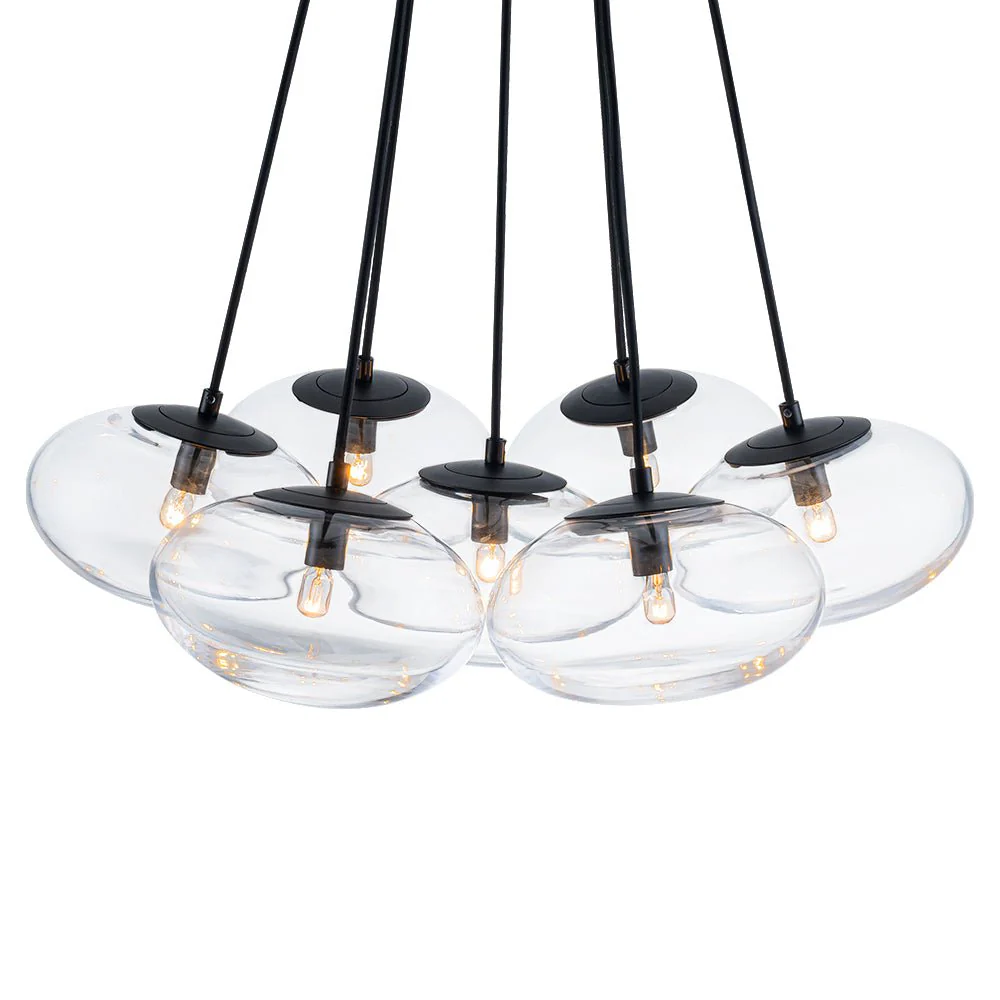 Black 7-Light Cluster Clear Glass Oval Globe Chandelier - Image 7