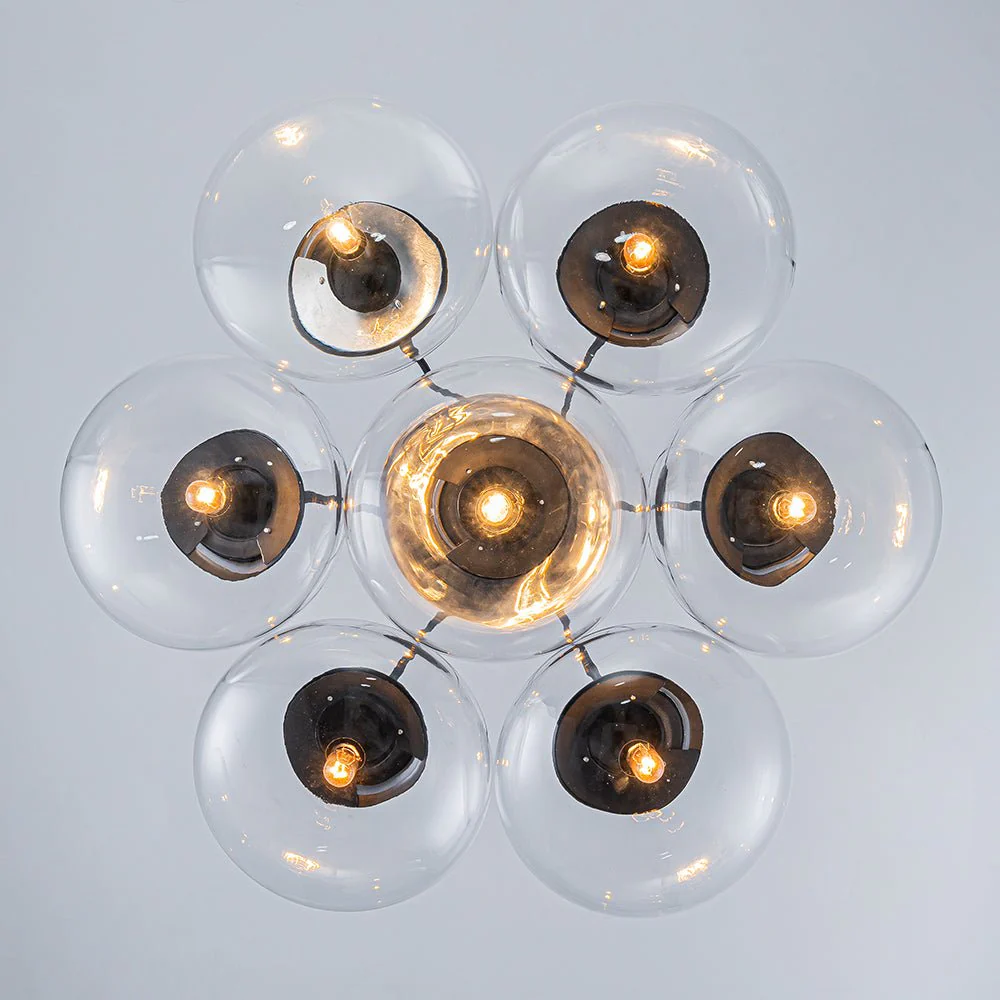 Black 7-Light Cluster Clear Glass Oval Globe Chandelier - Image 9