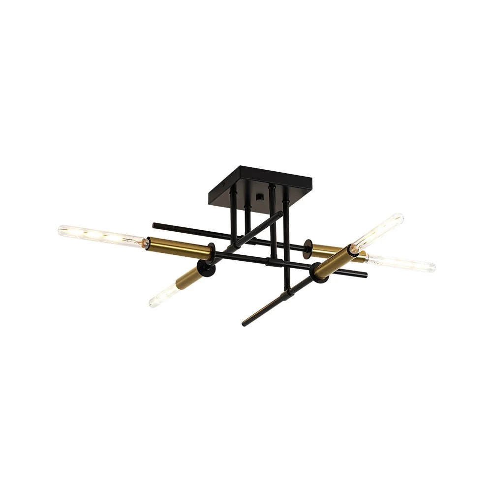 Black Brass 4-Light Sputnik Linear Semi Flush Mount - Image 10