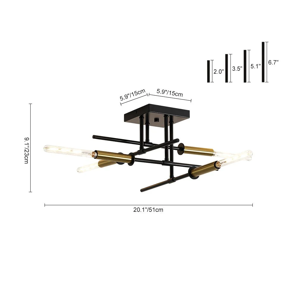 Black Brass 4-Light Sputnik Linear Semi Flush Mount - Image 11