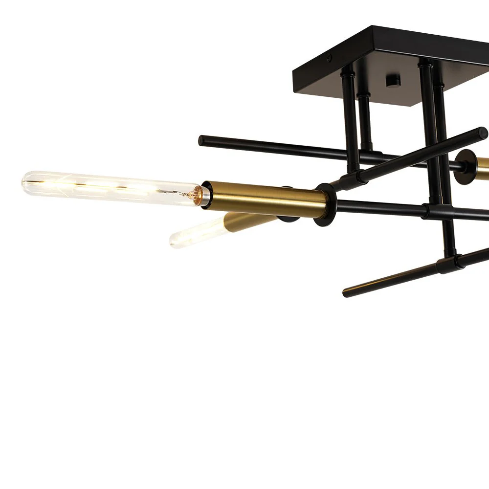 Black Brass 4-Light Sputnik Linear Semi Flush Mount - Image 13