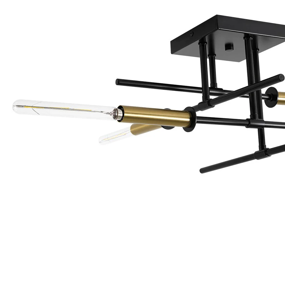 Black Brass 4-Light Sputnik Linear Semi Flush Mount - Image 14