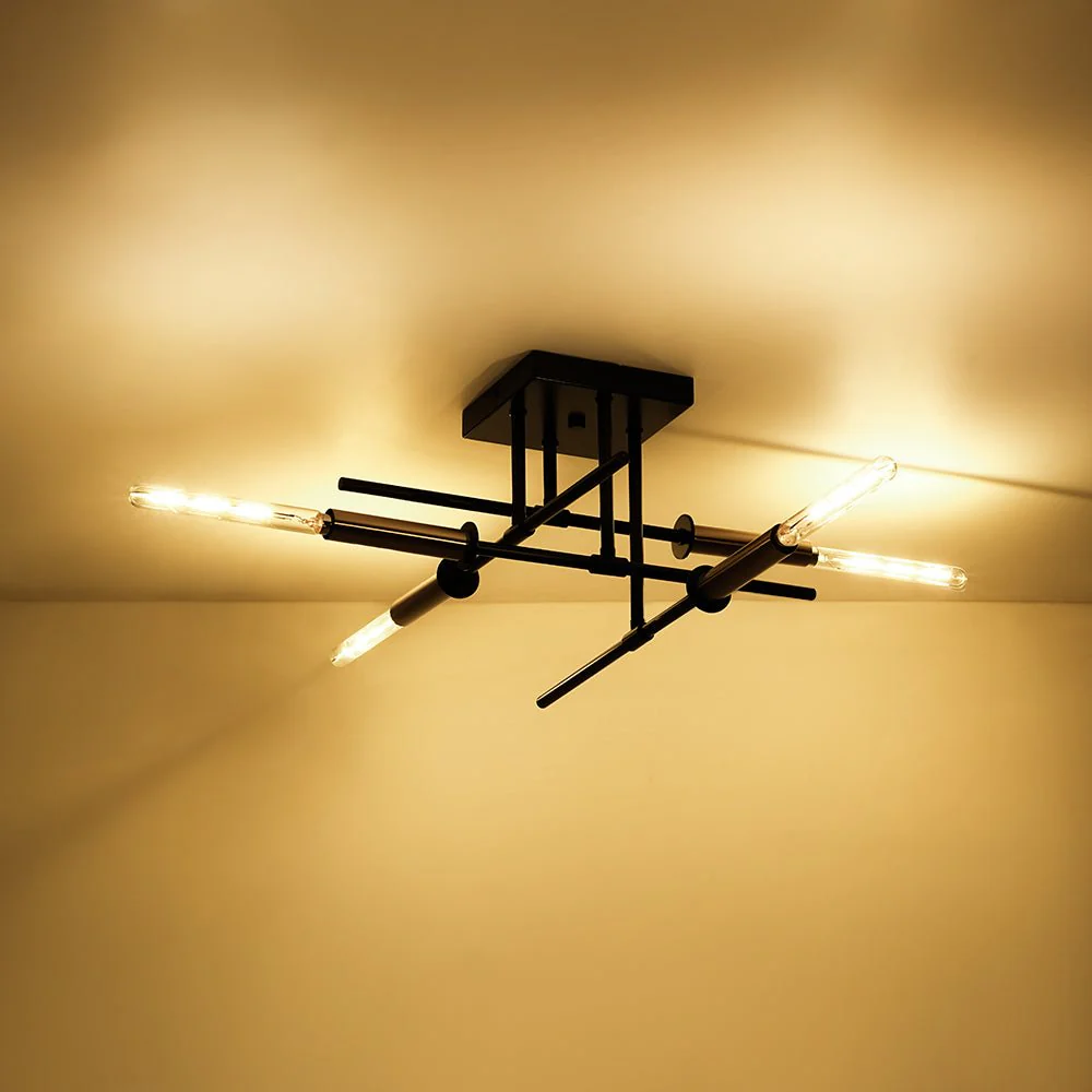 Black Brass 4-Light Sputnik Linear Semi Flush Mount - Image 3