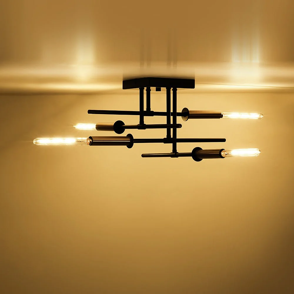 Black Brass 4-Light Sputnik Linear Semi Flush Mount - Image 4