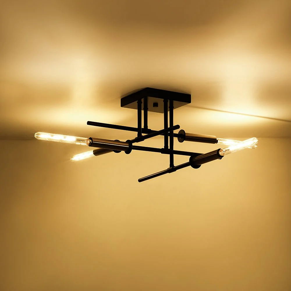 Black Brass 4-Light Sputnik Linear Semi Flush Mount - Image 5
