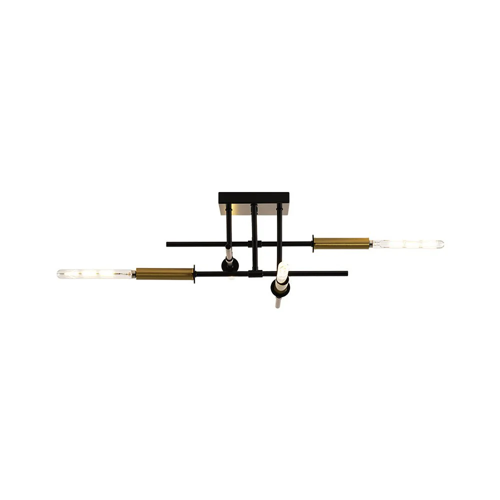 Black Brass 4-Light Sputnik Linear Semi Flush Mount - Image 6