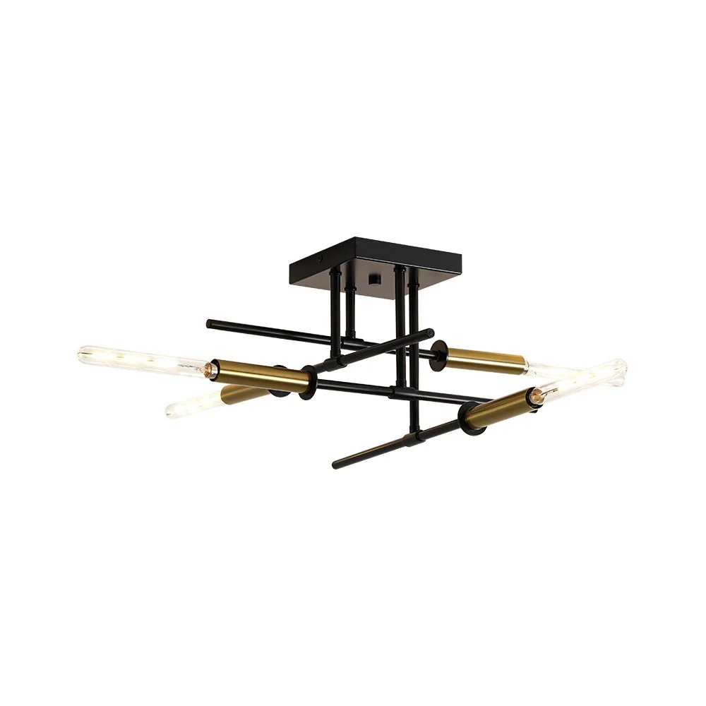 Black Brass 4-Light Sputnik Linear Semi Flush Mount - Image 7