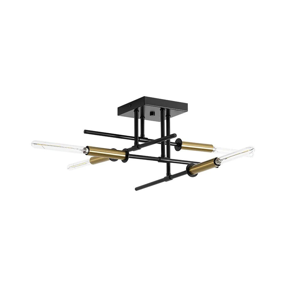 Black Brass 4-Light Sputnik Linear Semi Flush Mount - Image 8