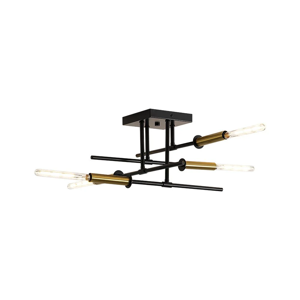 Black Brass 4-Light Sputnik Linear Semi Flush Mount - Image 9