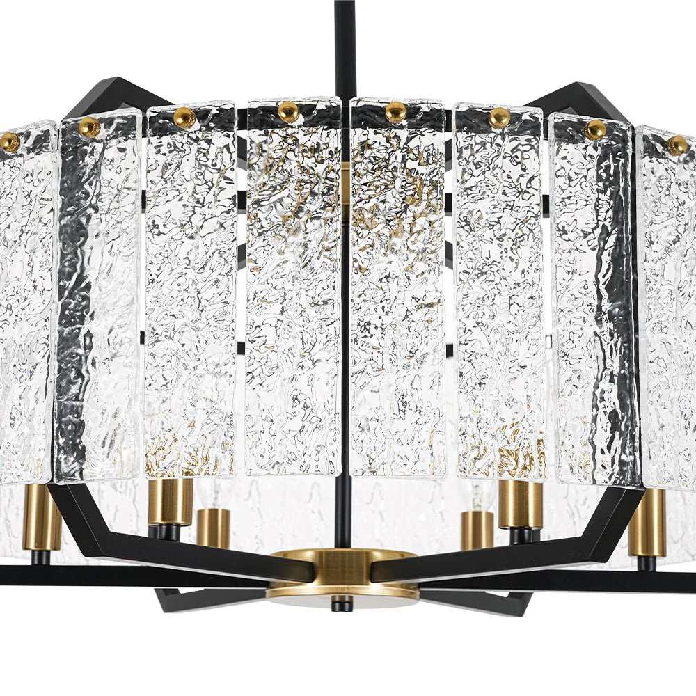 Black Brass 6-Light Rippled Glass Drum Cage Chandelier - Image 13