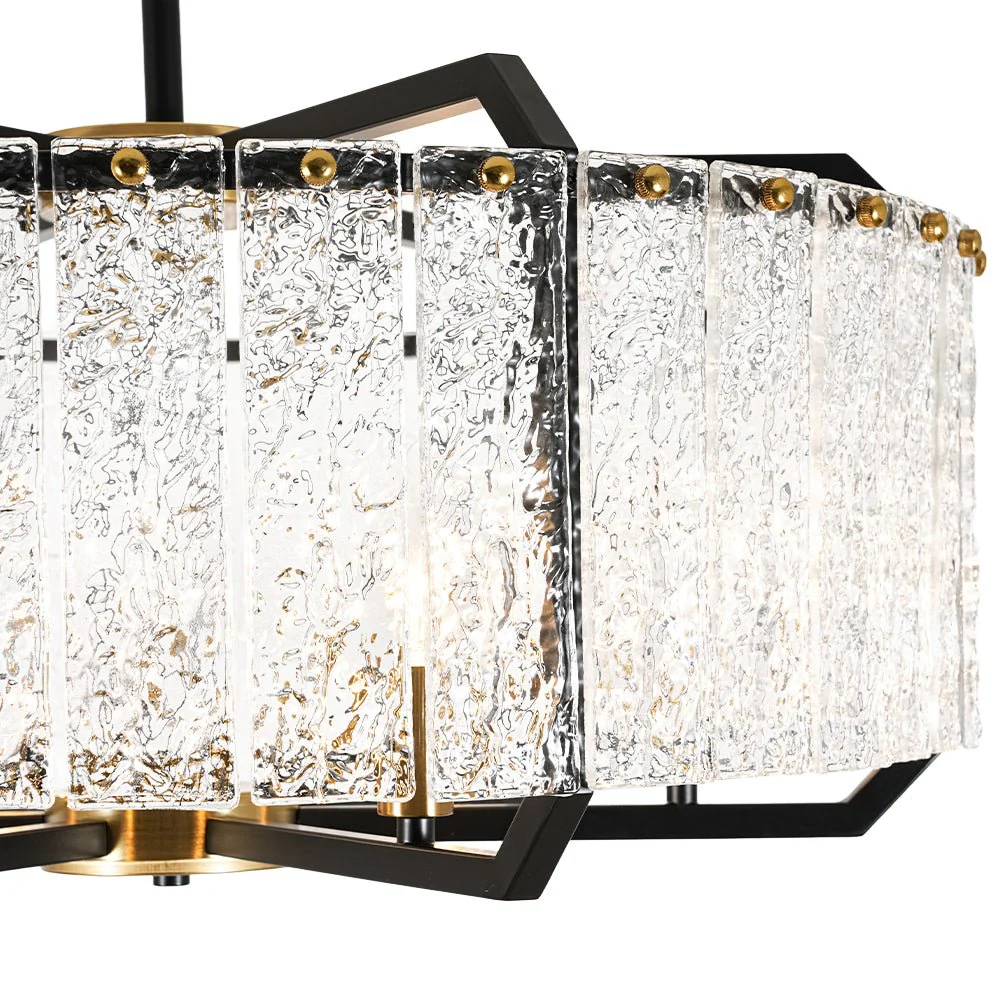 Black Brass 6-Light Rippled Glass Drum Cage Chandelier - Image 14