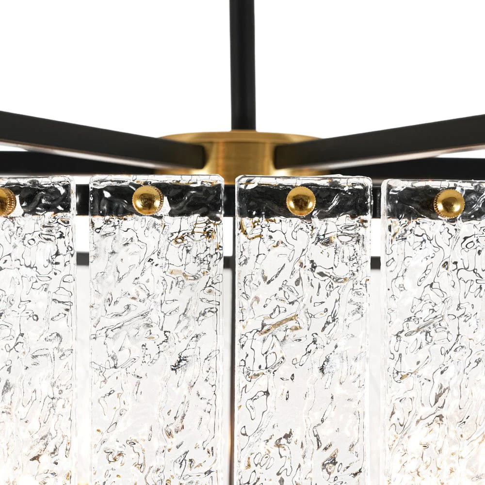Black Brass 6-Light Rippled Glass Drum Cage Chandelier - Image 15