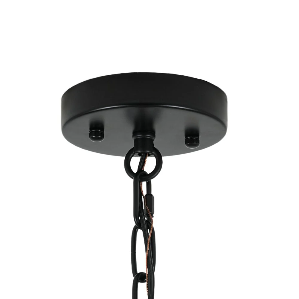 Black Brass 6-Light Rippled Glass Drum Cage Chandelier - Image 17