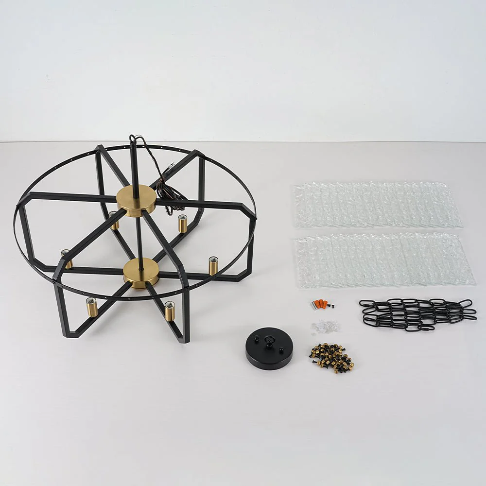 Black Brass 6-Light Rippled Glass Drum Cage Chandelier - Image 18