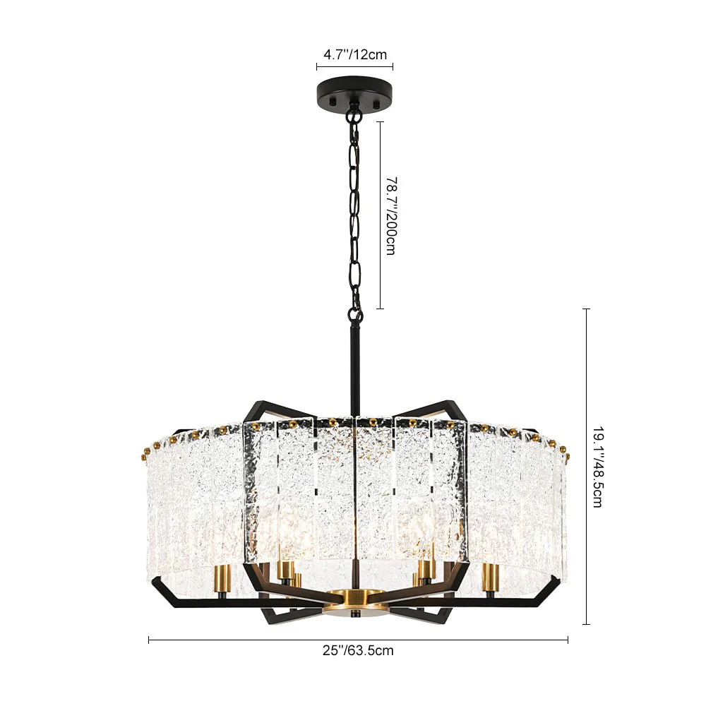 Black Brass 6-Light Rippled Glass Drum Cage Chandelier - Image 3