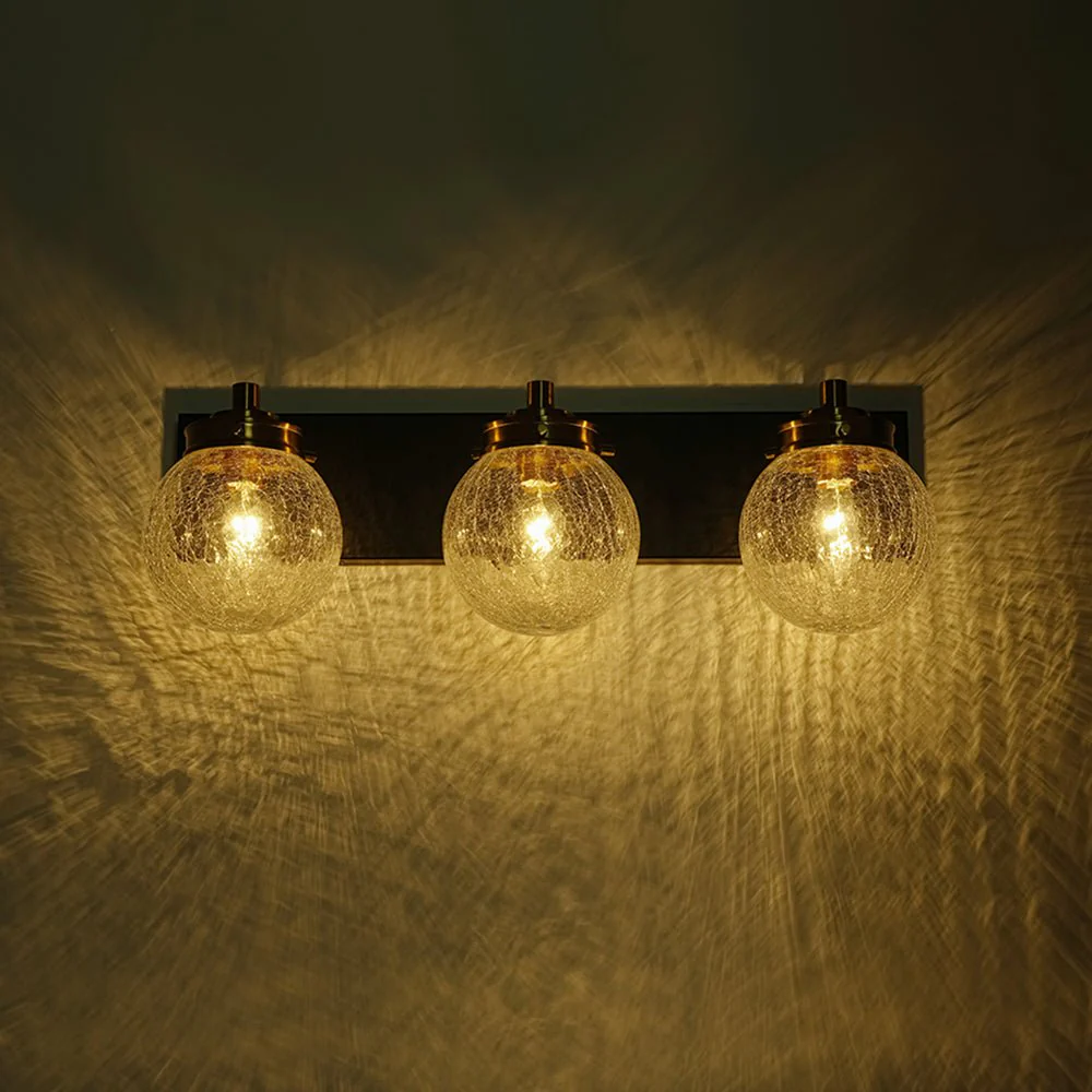 Black Brass Crackle Glass Globe Vanity Wall Lamp - Image 11