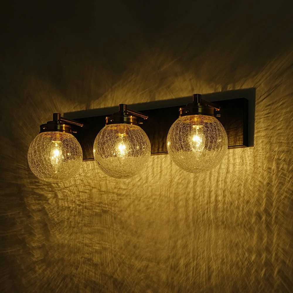 Black Brass Crackle Glass Globe Vanity Wall Lamp - Image 12