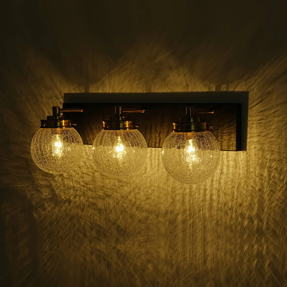 Black Brass Crackle Glass Globe Vanity Wall Lamp - Image 13