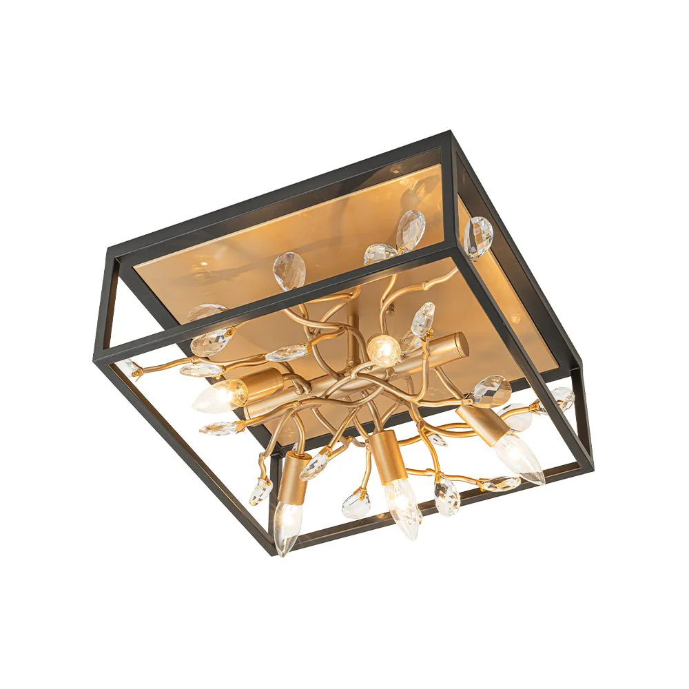 Black Brass Crystal Branch Square Lantern Flush Mount Light - Image 10