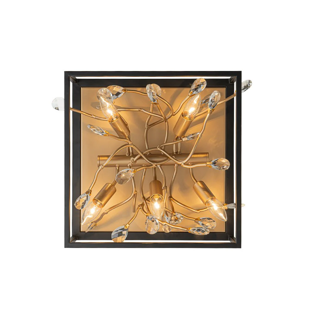 Black Brass Crystal Branch Square Lantern Flush Mount Light - Image 11