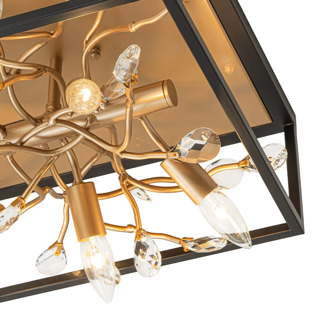 Black Brass Crystal Branch Square Lantern Flush Mount Light - Image 12