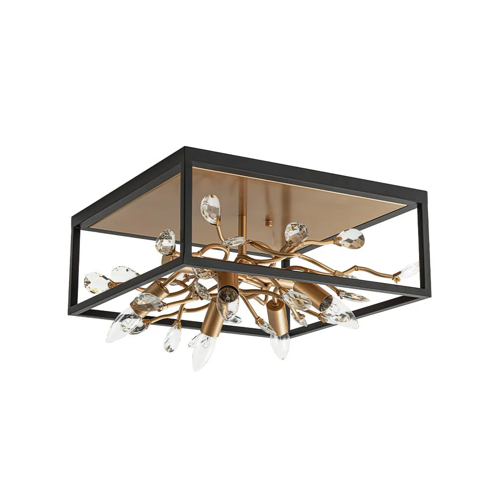 Black Brass Crystal Branch Square Lantern Flush Mount Light - Image 6