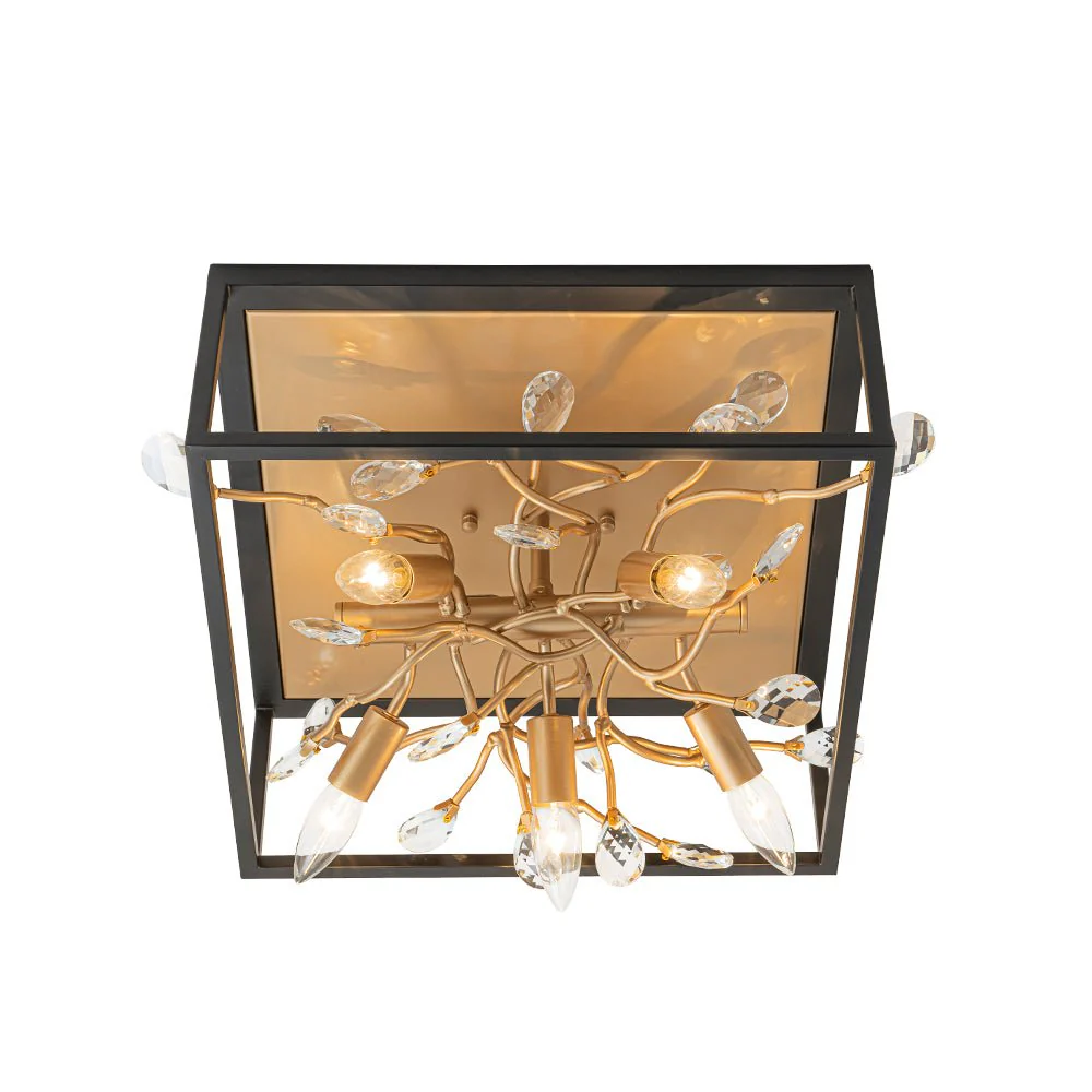 Black Brass Crystal Branch Square Lantern Flush Mount Light - Image 7