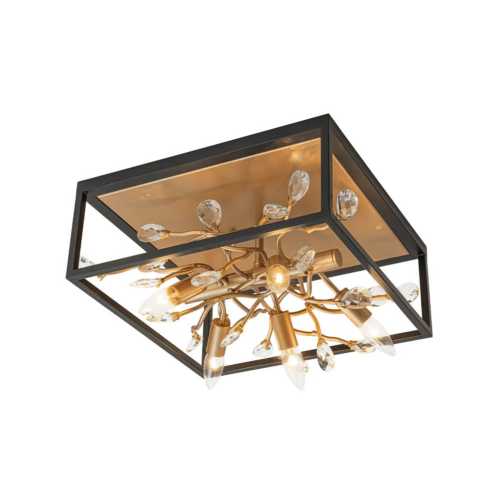 Black Brass Crystal Branch Square Lantern Flush Mount Light - Image 8