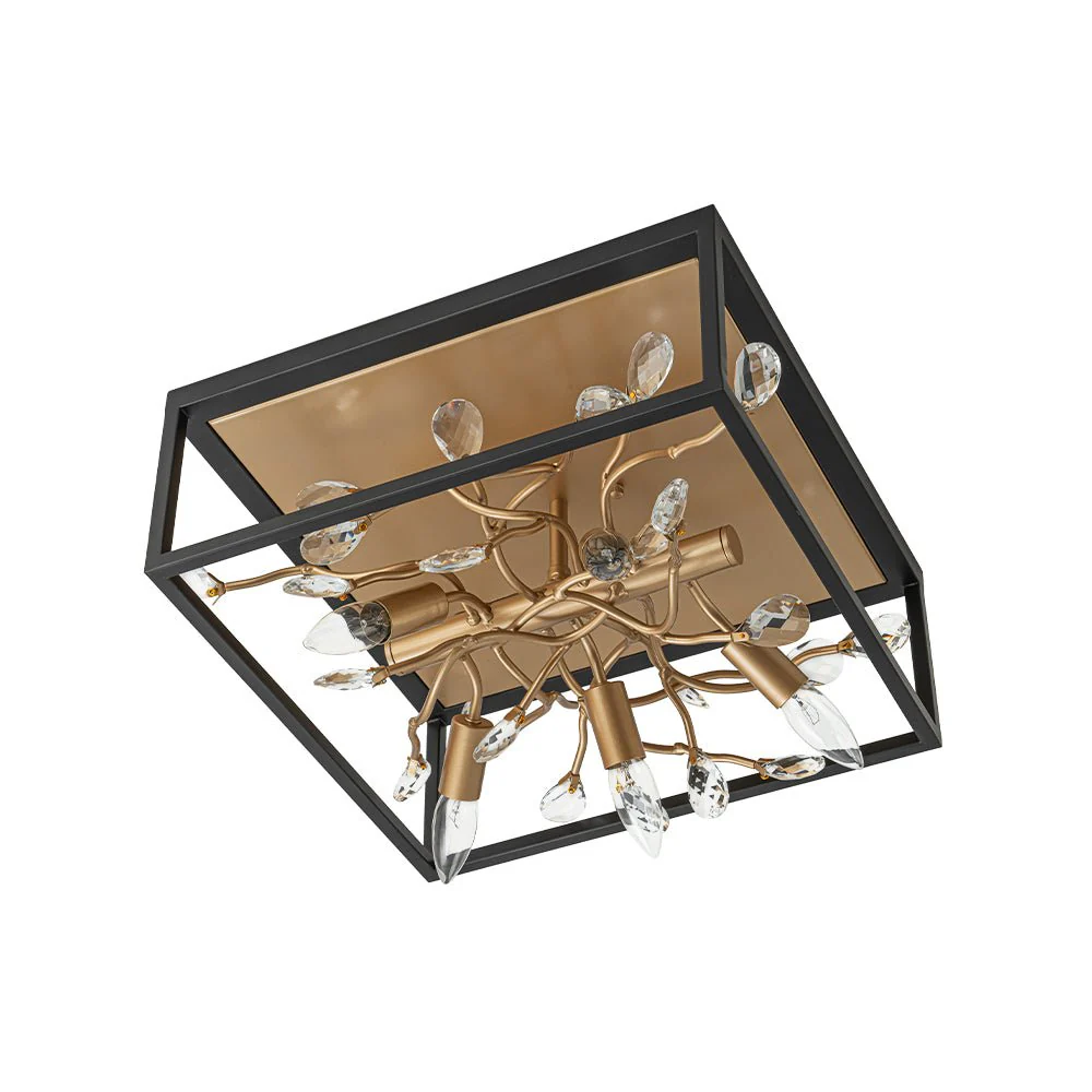 Black Brass Crystal Branch Square Lantern Flush Mount Light - Image 9