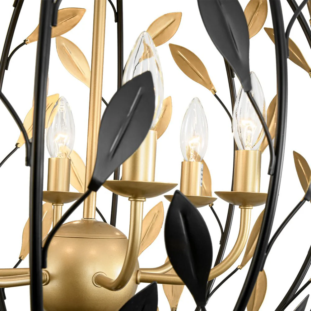 Black Gold Candle Style Leaf Vine Iron Orb Chandelier - Image 10