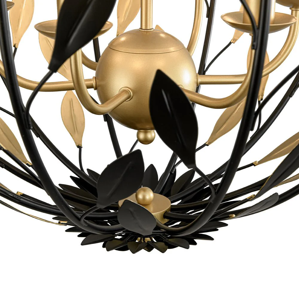 Black Gold Candle Style Leaf Vine Iron Orb Chandelier - Image 13