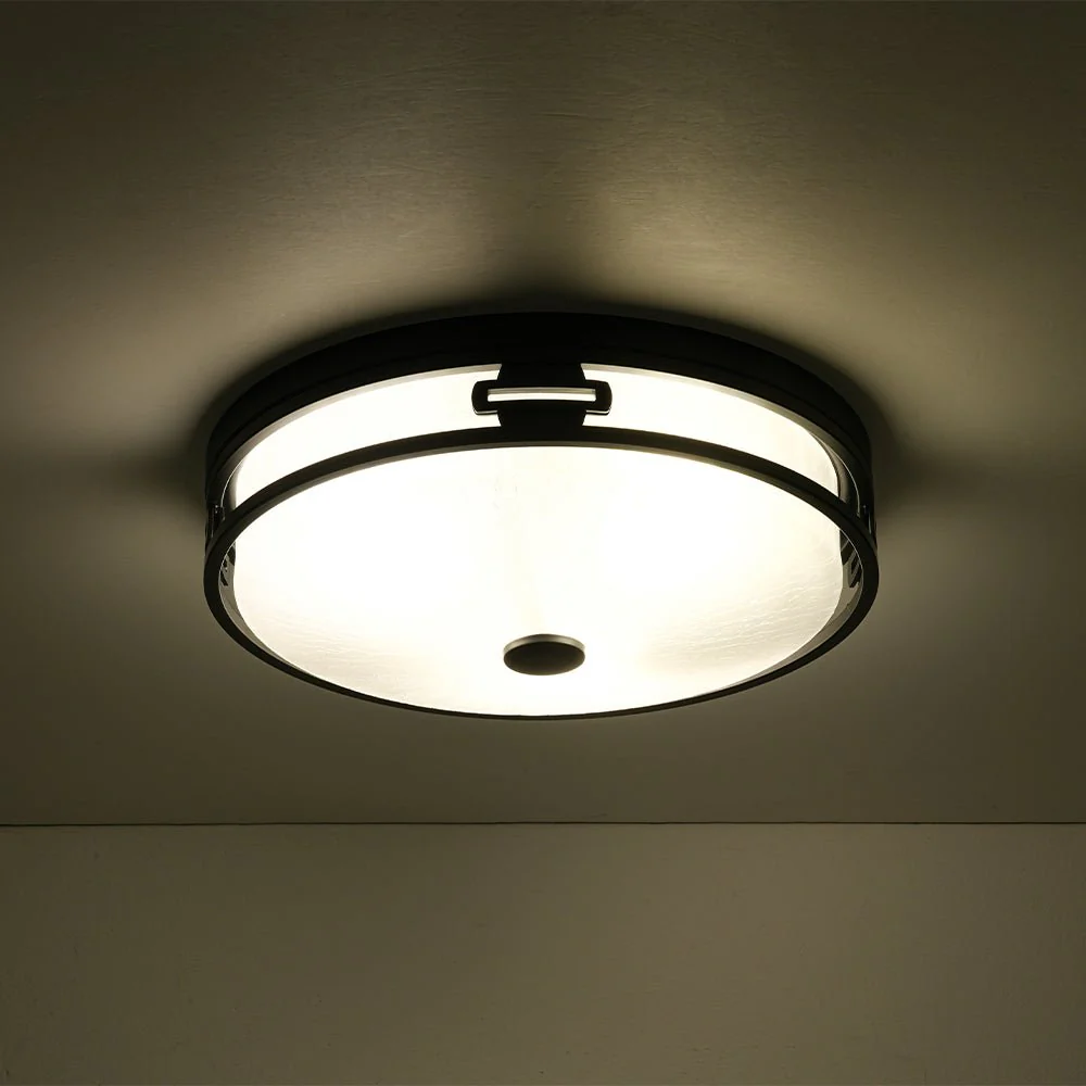 Black Round Frosted Crackled Glass Flush Mount Light - Image 13